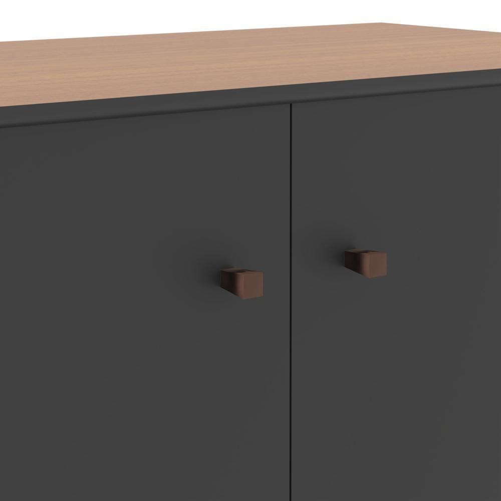 Buffet Aparador Compacto Com 2 Portas 77cm Escritório Tech - Preto E Cedro - 4
