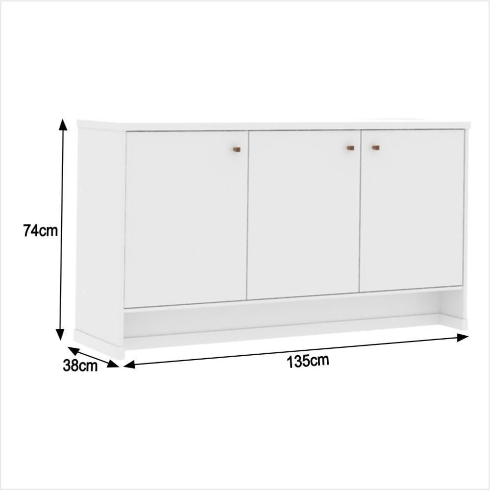 Buffet Aparador 3 Portas 136cm Com Tampo 25mm Verbena - Branco - 2