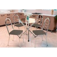 Sala De Jantar Completa Volga C/ Tampo De Vidro 95cm E 4 Cadeiras Holanda Cromada - Courano Marrom - Kappesberg - 1