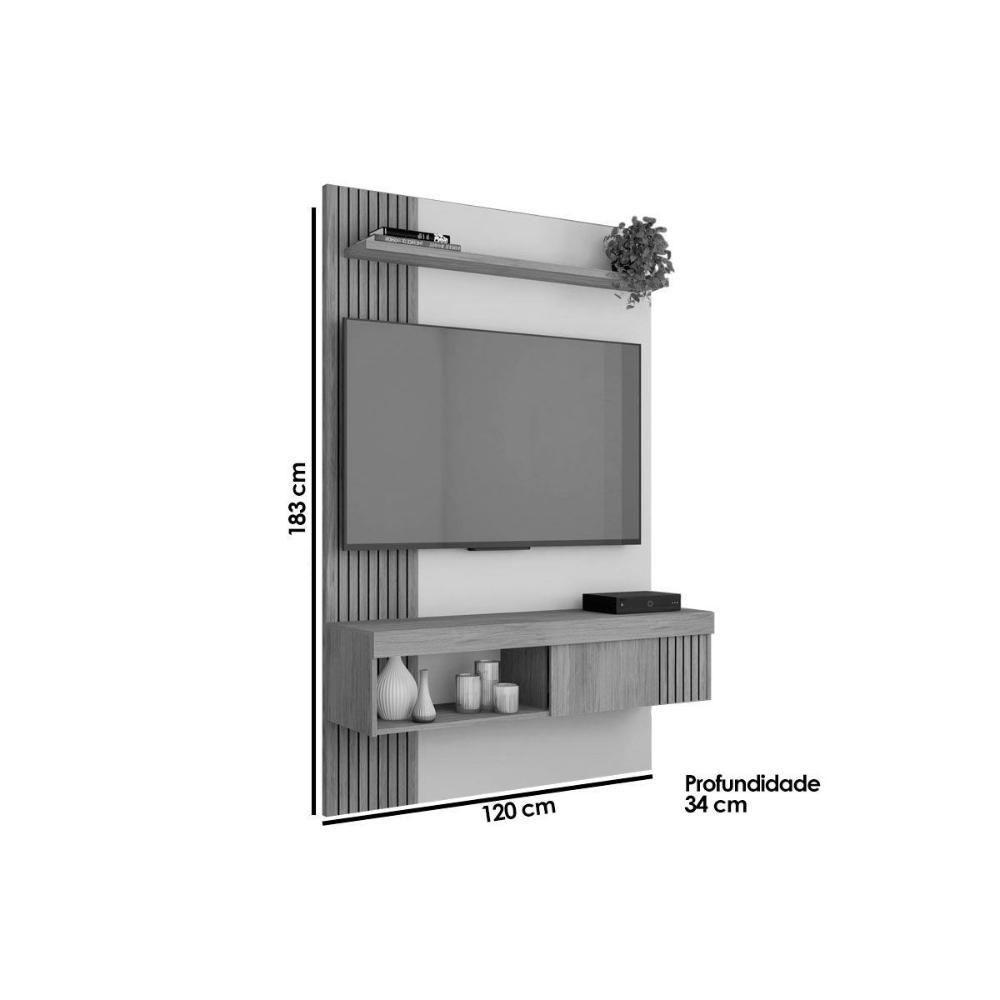 Rack Bancada C/ Painel P/ Tv Até 45 Pol Jade Ripada 120x183cm Buriti/fendi - Caemmun - 2