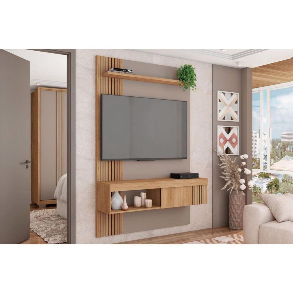 Painel Quarto P/ Tv Até 45 Pol Jade Ripada 120x183cm Buriti/fendi - Caemmun - 1