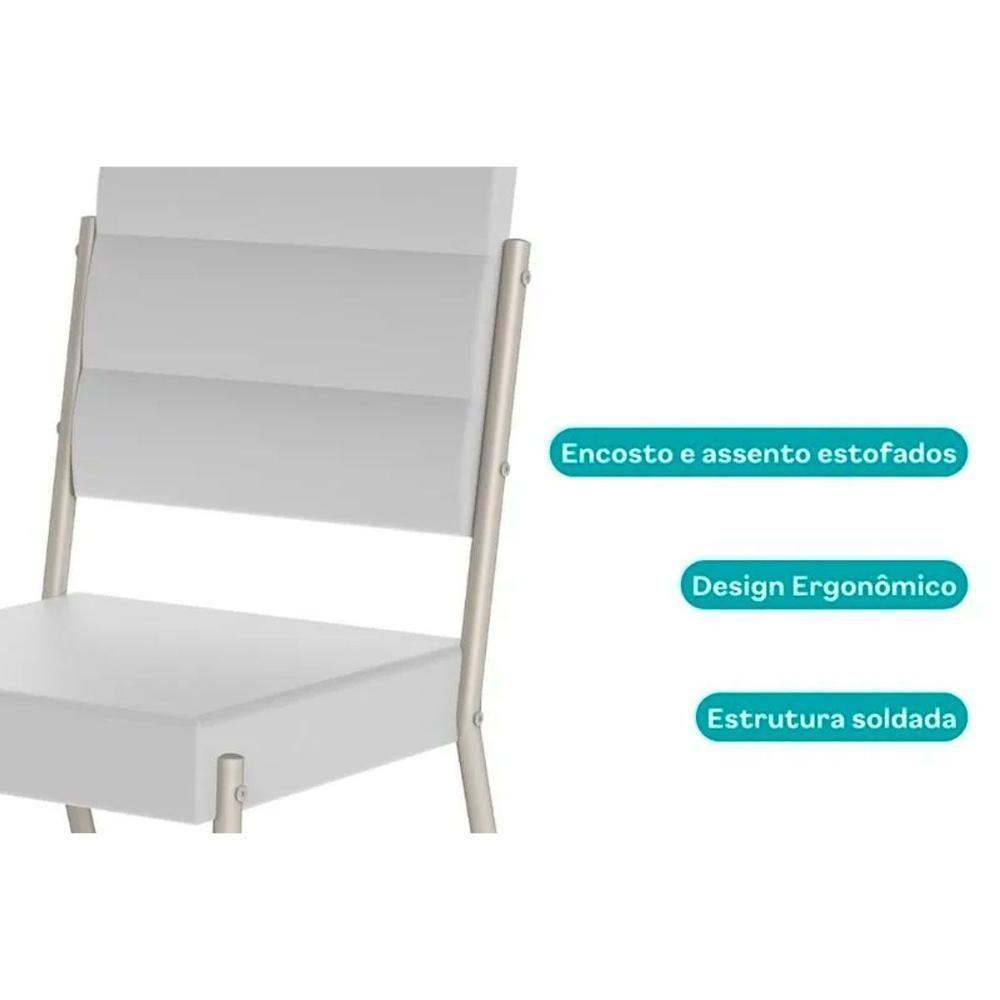 Cadeira De Cozinha 1736 Kit 6 Uni Prata Courino Branco - 2