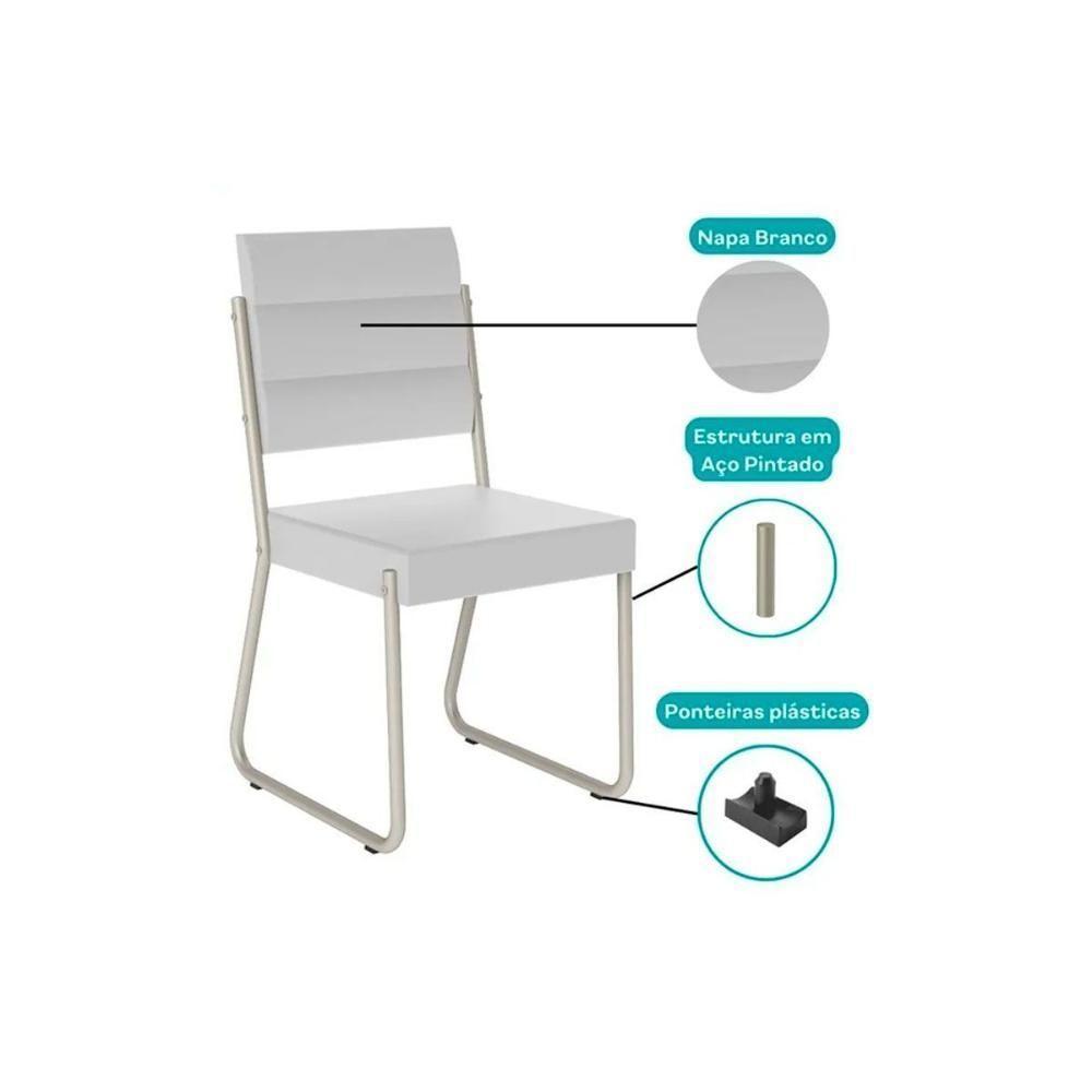 Cadeira De Cozinha 1736 Kit 4 Uni Prata Courino Branco - 7