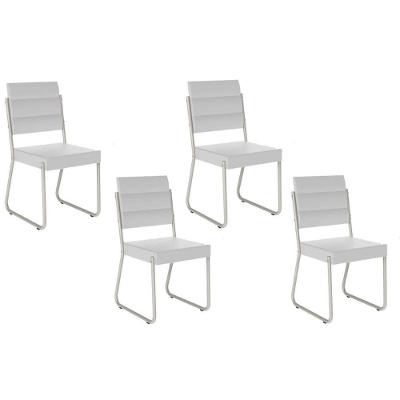 Cadeira De Cozinha 1736 Kit 4 Uni Prata Courino Branco
