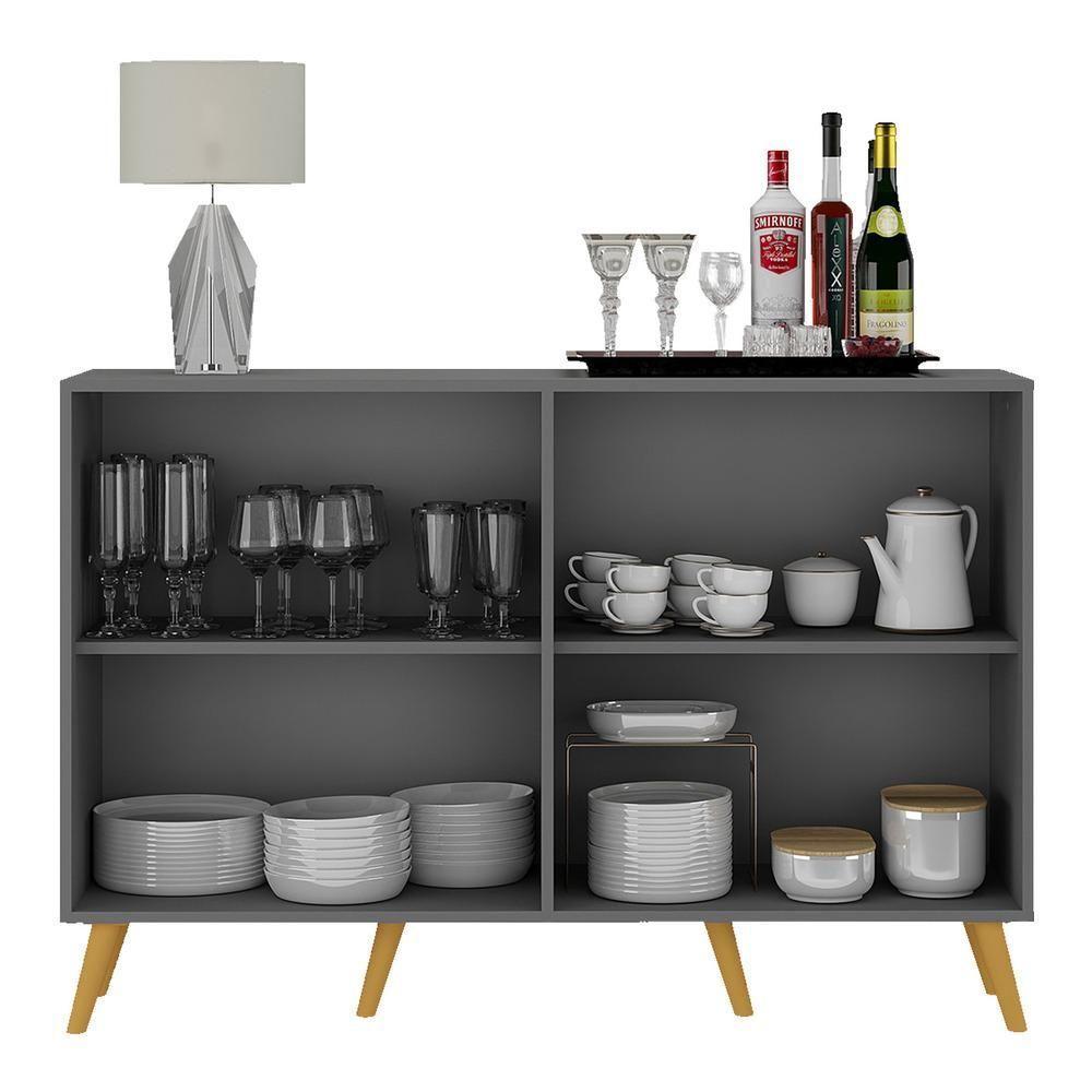 Aparador Buffet 4 Portas Com Pés Grafite Natural - 4