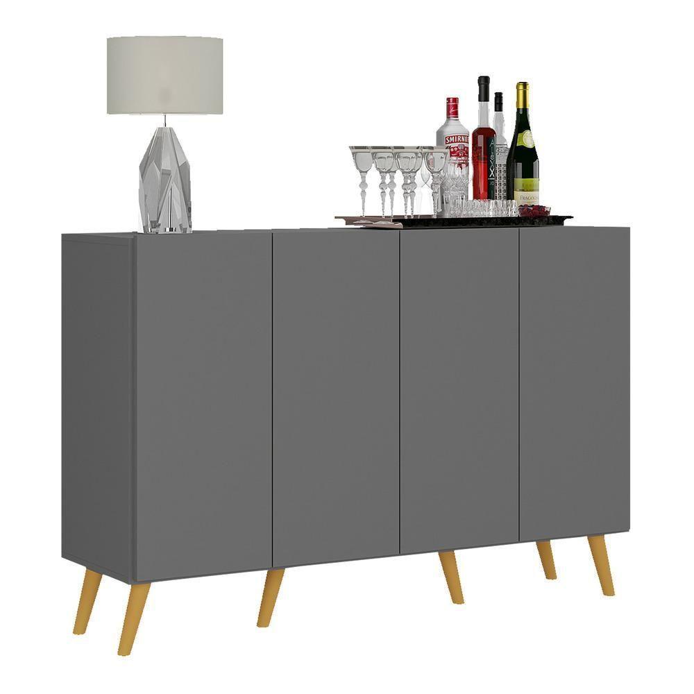 Aparador Buffet 4 Portas Com Pés Grafite Natural - 7