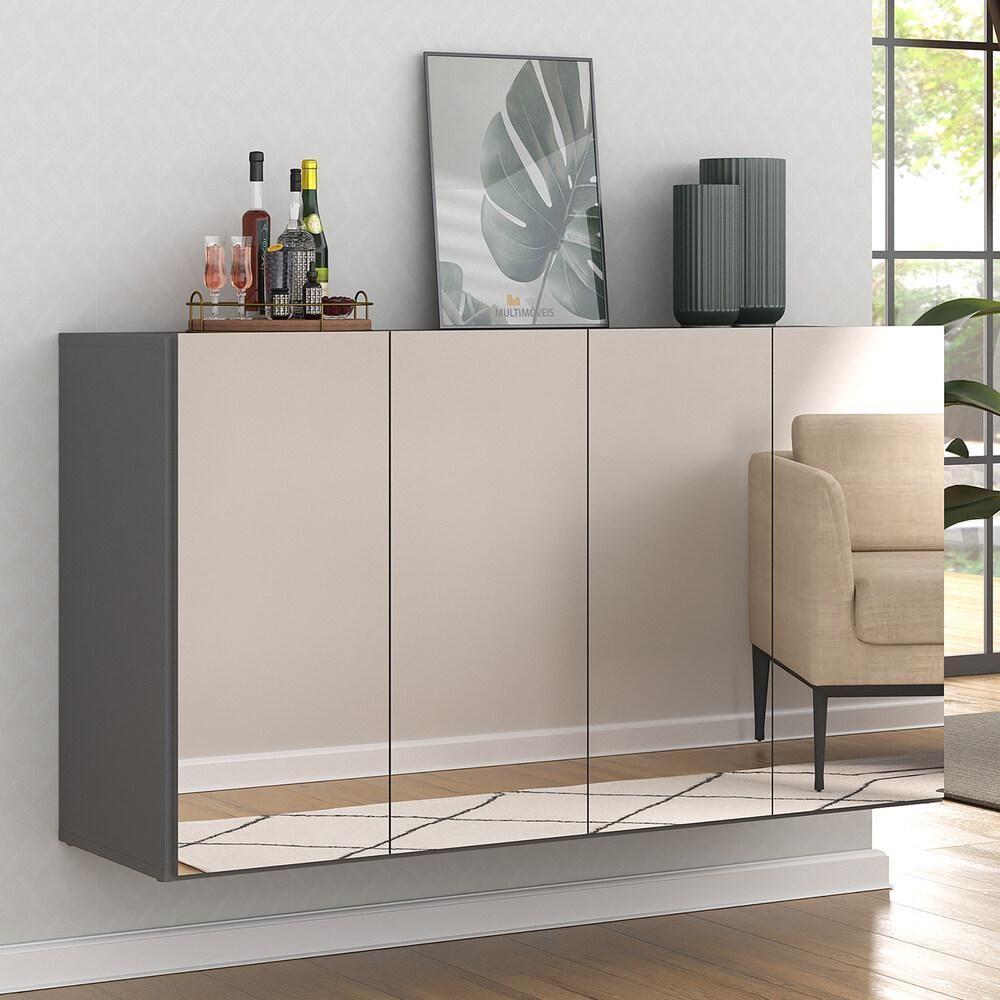 Aparador Buffet 4 Portas Com Espelho Suspenso Grafite - 1