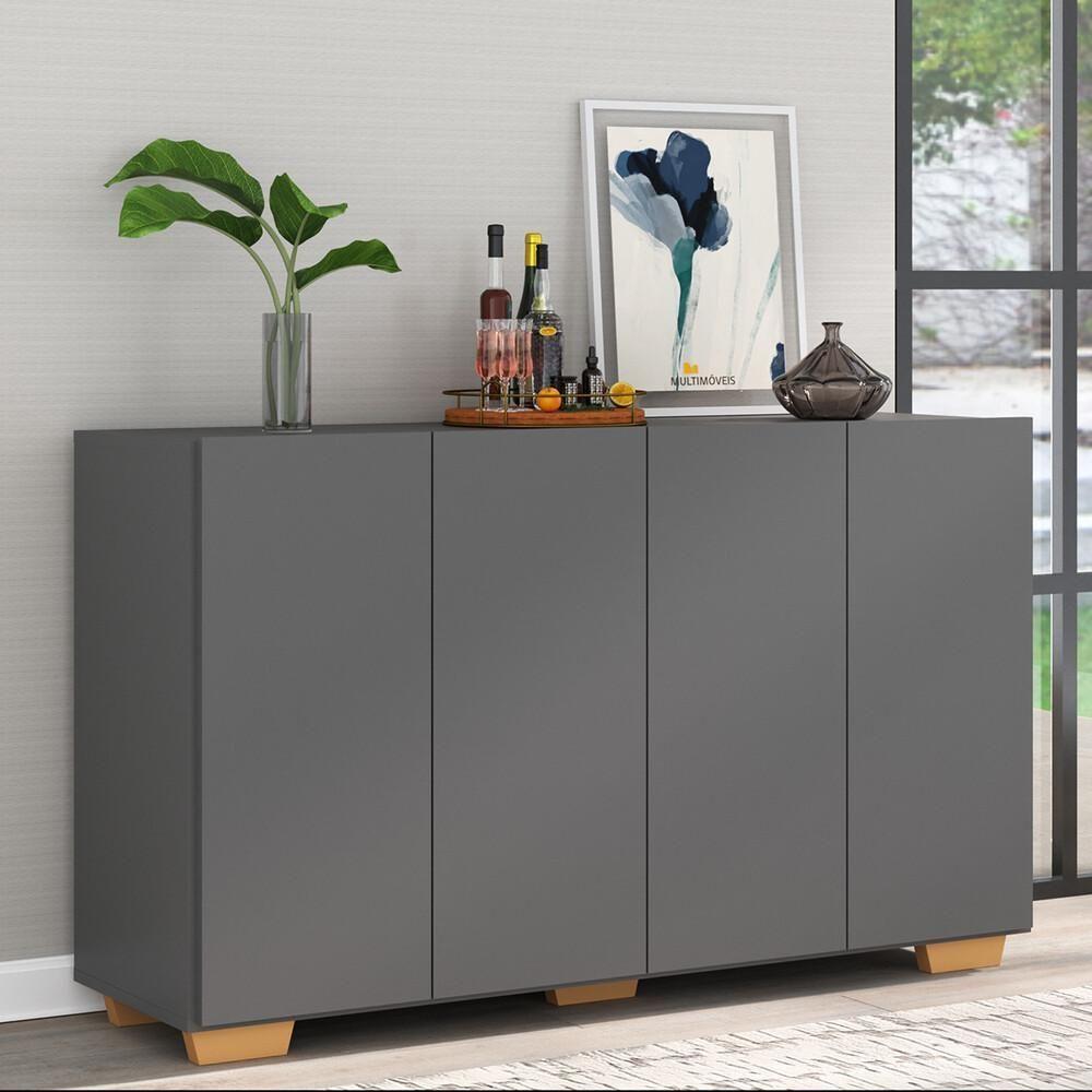 Aparador Buffet 4 Portas Com Pés Grafite Natural - 1