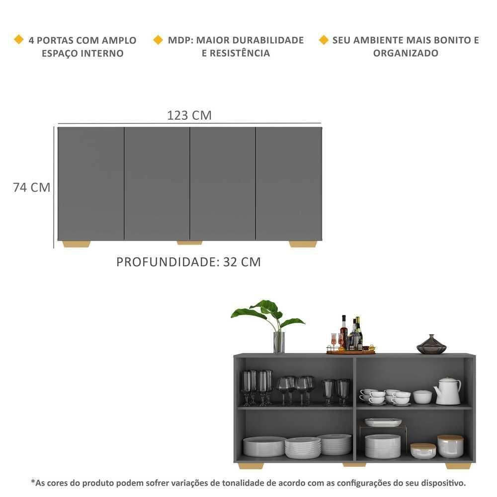 Aparador Buffet 4 Portas Com Pés Grafite Natural - 6