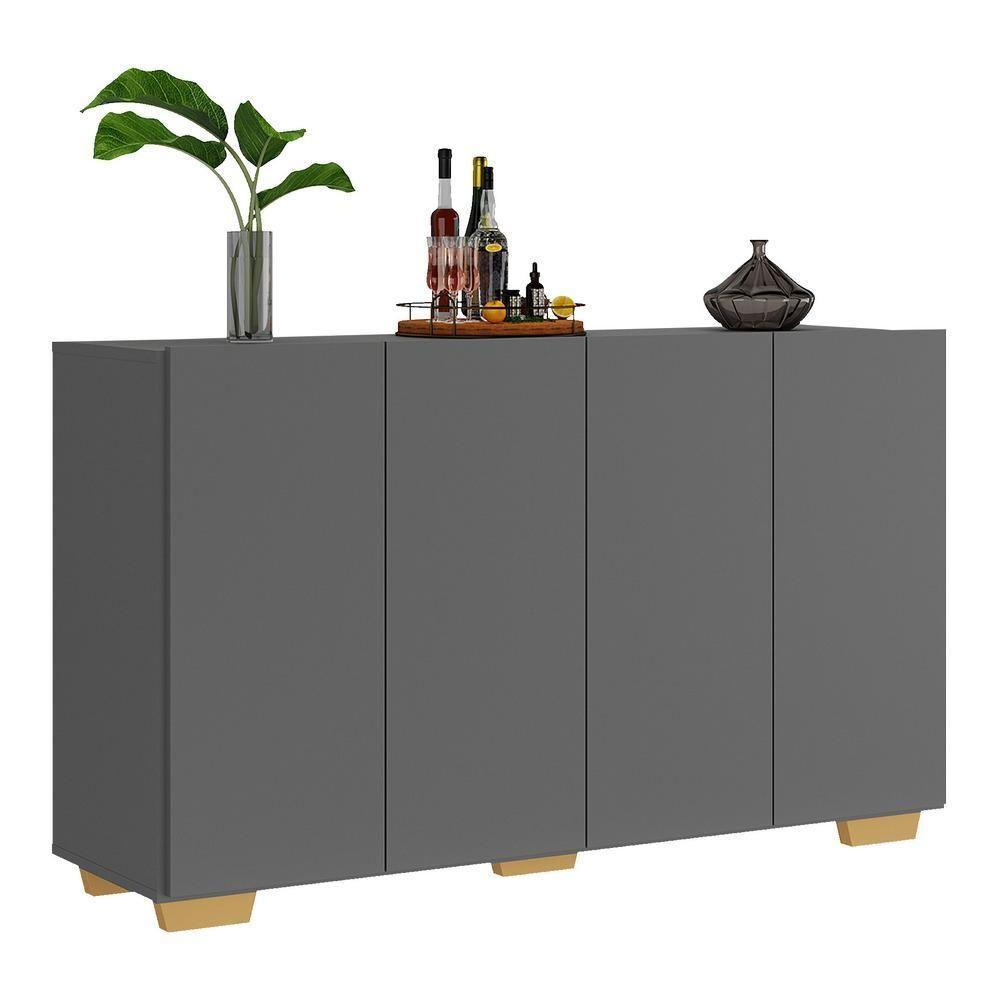 Aparador Buffet 4 Portas Com Pés Grafite Natural - 7