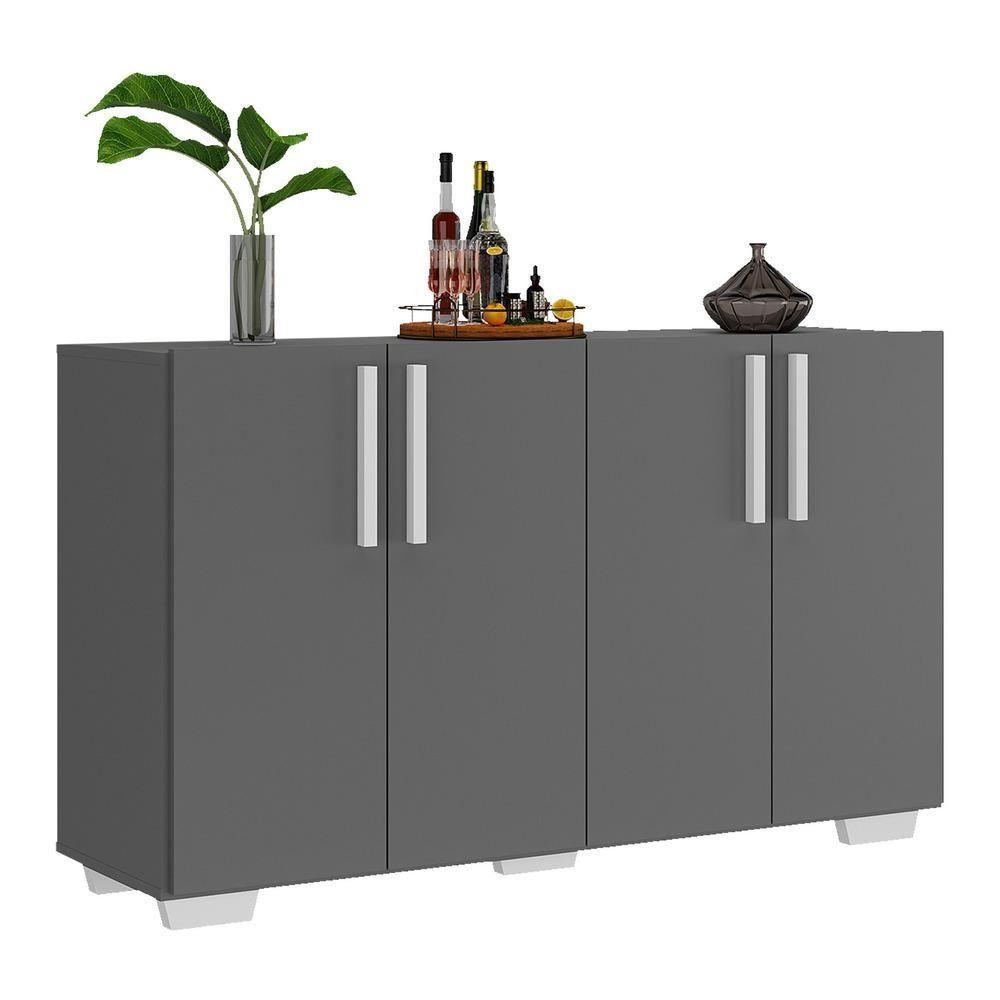 Aparador Buffet 4 Portas Com Pés Viena Grafite Branco - 7
