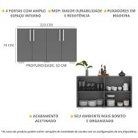 Aparador Buffet 4 Portas Com Pés Viena Grafite Branco - 6