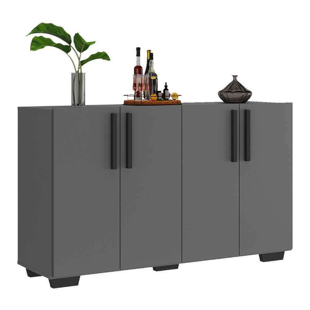 Aparador Buffet 4 Portas Com Pés Viena Grafite Preto - 7
