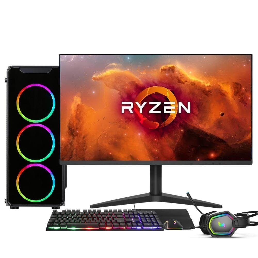 PC Gamer AMD Ryzen 7 5700G Gráficos Radeon VEGA 8 16GB DDR4 SSD 512GB Fonte 500W Monitor 21.5 75Hz 3green Force 3F-016 - 1