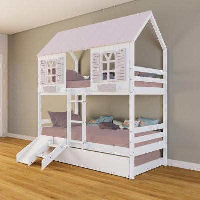 Treliche Casinha Bela Kit Escada/escorregador - Madeira Maciça Branco/rosa Housin