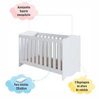 Berço Infantil Cama 3 Em 1 Multifuncional Com Regulagem De Altura E Grade Em Mdf Quarto De Bebê Branco - 5