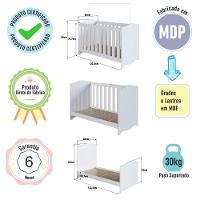 Berço Infantil Cama 3 Em 1 Multifuncional Com Regulagem De Altura E Grade Em Mdf Quarto De Bebê Branco - 6