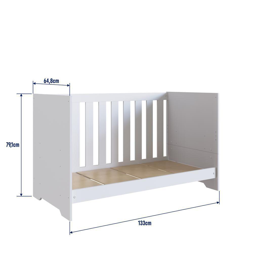 Berço Infantil Cama 3 Em 1 Multifuncional 133cm Com Colchão, Regulagem De Altura E Grade Em Mdf Quarto De Bebê Branco - 5
