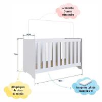 Berço Infantil Cama 3 Em 1 Multifuncional 133cm Com Colchão, Regulagem De Altura E Grade Em Mdf Quarto De Bebê Branco - 3