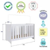 Berço Infantil Cama 3 Em 1 Multifuncional 133cm Com Colchão, Regulagem De Altura E Grade Em Mdf Quarto De Bebê Branco