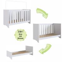 Berço Infantil Cama 3 Em 1 Multifuncional 133cm Com Colchão, Regulagem De Altura E Grade Em Mdf Quarto De Bebê Branco - 8