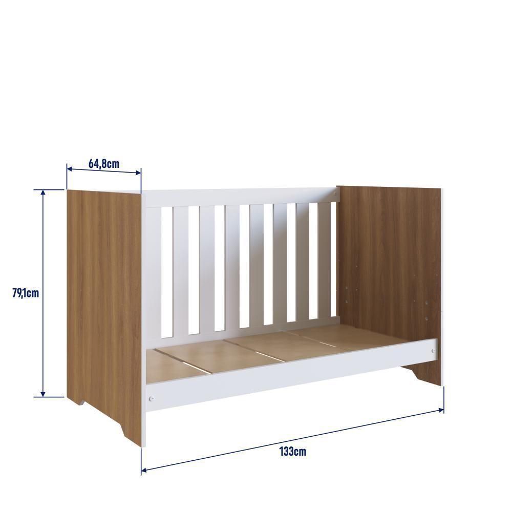 Berço Infantil Cama 3 Em 1 Multifuncional 133cm Com Regulagem De Altura E Grade Em Mdf Quarto De Bebê Nogal Com Branco - 5