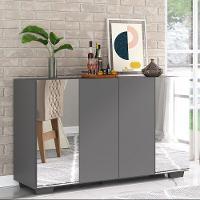 Aparador Buffet Com Espelho e Pés Vegas Grafite Preto - 1