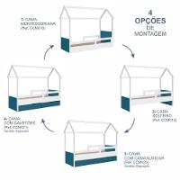 Cama Infantil Montessoriana Casinha Solteiro Menino Menina Com Proteção Lateral E Gavetas Com Rodas Branco Com Azul - 8