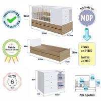Berço Infantil Multifuncional Menino Menina 194cm Com Cômoda, Trocador E Cama Auxiliar Aveiro Com Branco - 6