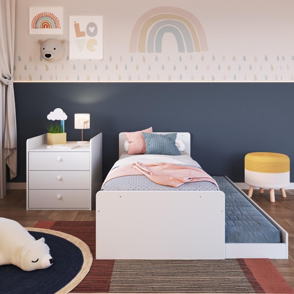 Berço Infantil Multifuncional Menino Menina 196cm Com Cômoda, Trocador E Cama Auxiliar Com Rodas Branco - 3