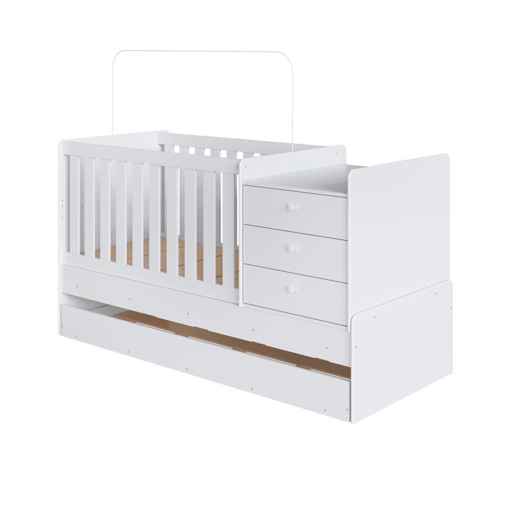Berço Infantil Multifuncional Menino Menina 196cm Com Cômoda, Trocador E Cama Auxiliar Com Rodas Branco - 4