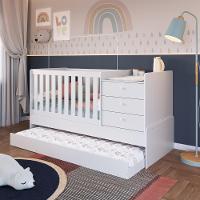 Berço Infantil Multifuncional Menino Menina 196cm Com Cômoda, Trocador E Cama Auxiliar Com Rodas Branco - 1