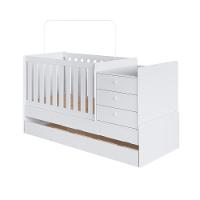 Berço Infantil Multifuncional Menino Menina 196cm Com Cômoda, Trocador E Cama Auxiliar Com Rodas Branco