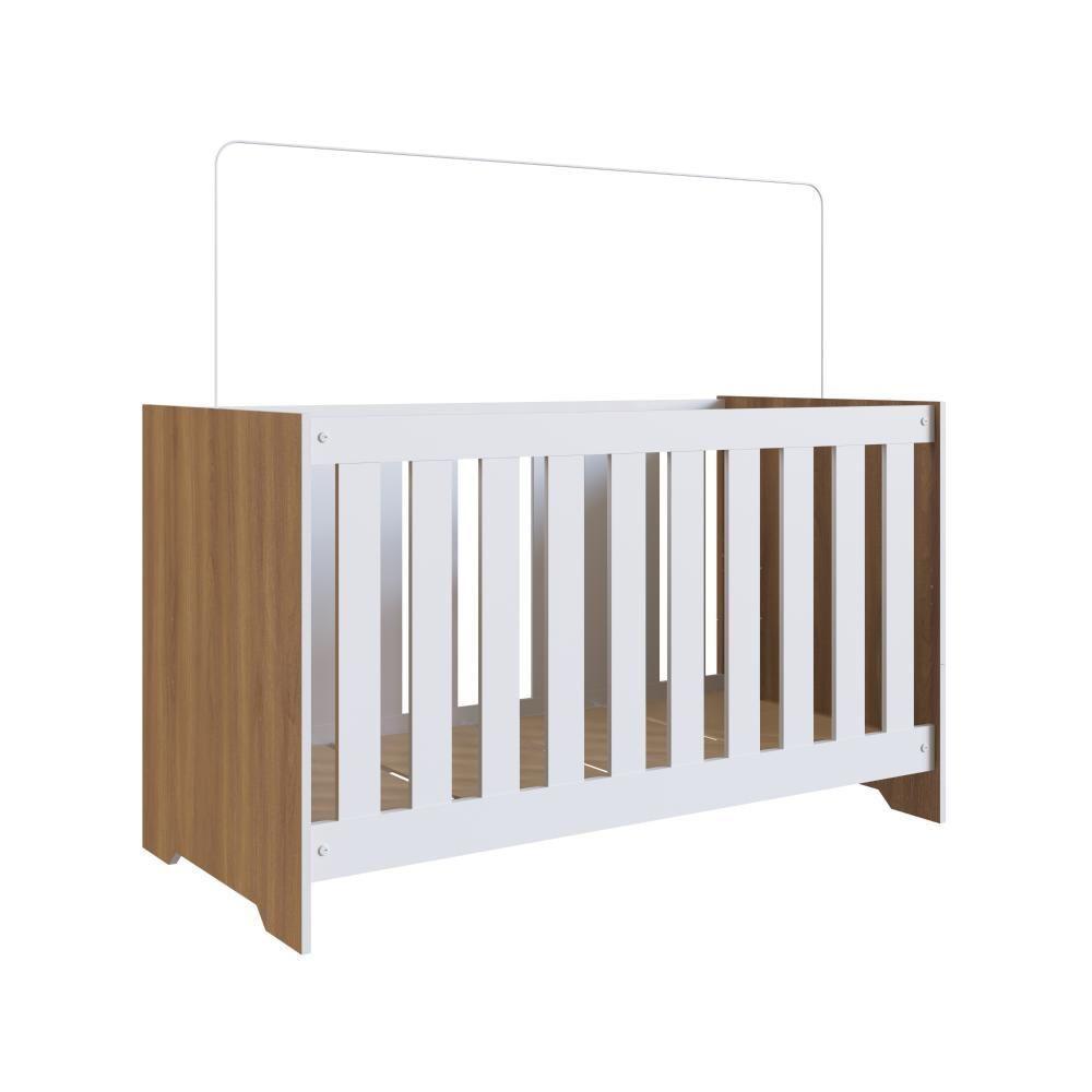 Berço Infantil Cama 3 Em 1 Multifuncional 133cm Com Colchão, Regulagem De Altura E Grade Em Mdf Quarto De Bebê Nogal - 2