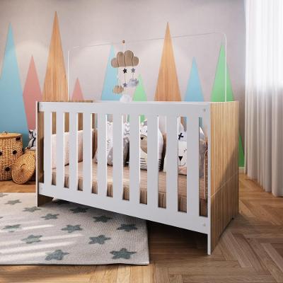 Berço Infantil Multifuncional 3 em 1 em MDP com Colchão Branco para Quarto de Bebê