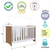 Berço Infantil Cama 3 Em 1 Multifuncional 133cm Com Colchão, Regulagem De Altura E Grade Em Mdf Quarto De Bebê Nogal