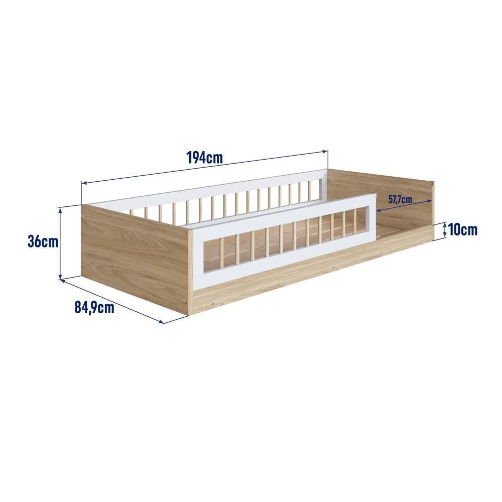 Cama Infantil De Chão Com Colchão Montessoriana De Solteiro Para Menino Menina Com Grade De Proteção Lateral Aveiro Oak - 6