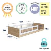 Cama Infantil De Chão Com Colchão Montessoriana De Solteiro Para Menino Menina Com Grade De Proteção Lateral Aveiro Oak - 8