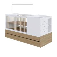 Berço Infantil Multifuncional Menino Menina 194cm Com Cômoda, Trocador E Gavetões Com Rodas Aveiro Com Branco