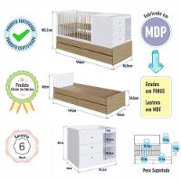 Berço Infantil Multifuncional Menino Menina 194cm Com Cômoda, Trocador E Gavetões Com Rodas Aveiro Com Branco - 6