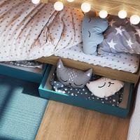 Cama Beliche Infantil Bicama Menino Menina 2,32m Com Escada, Nichos E Gavetas Com Rodas Aveiro Com Azul - 3
