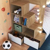 Cama Beliche Infantil Bicama Menino Menina 2,32m Com Escada, Nichos E Gavetas Com Rodas Aveiro Oak Com Branco - 2