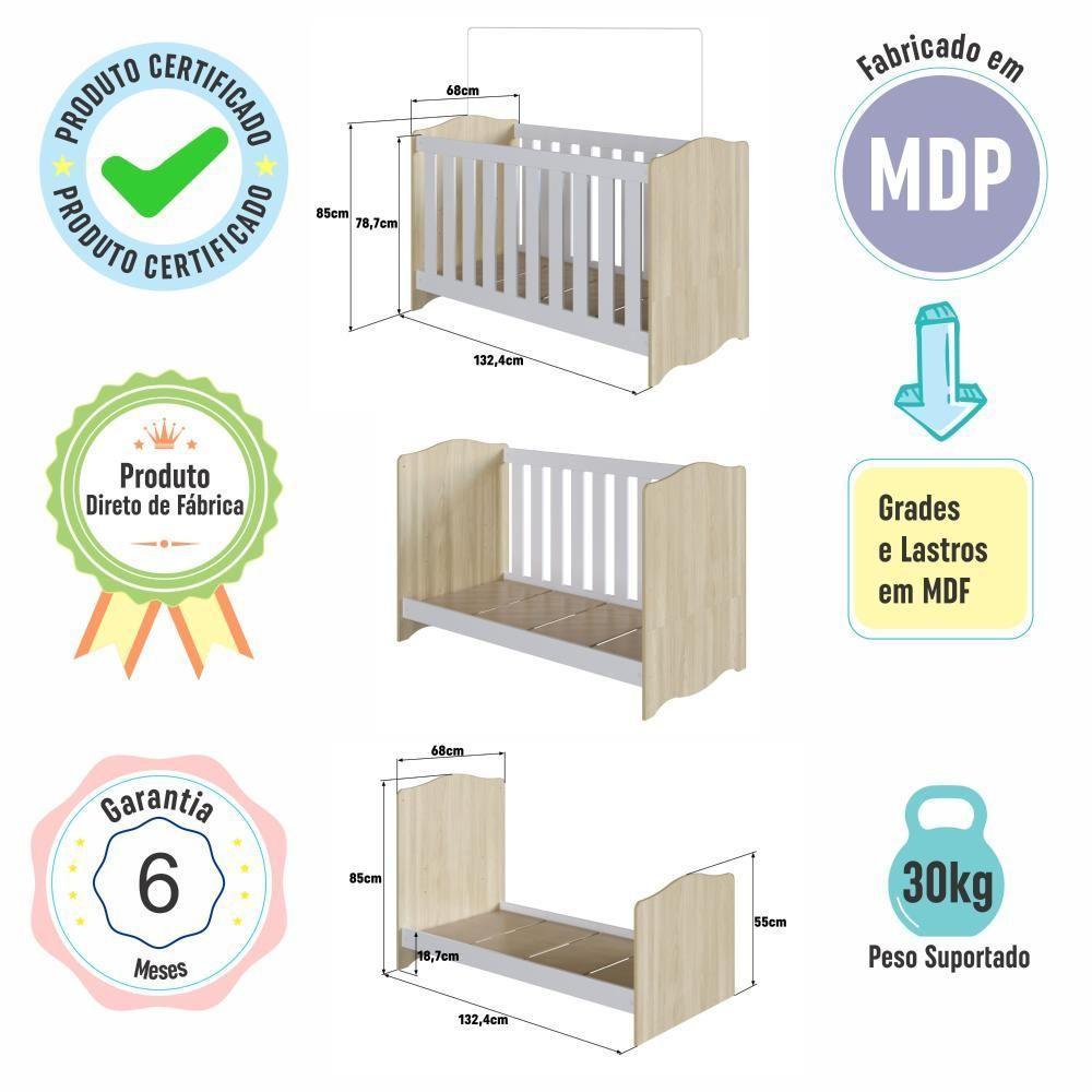 Berço Infantil Cama 3 Em 1 Multifuncional Com Regulagem De Altura E Grade Em Mdf Quarto De Bebê Carvalho Araguaia - 6