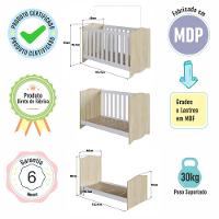 Berço Infantil Cama 3 Em 1 Multifuncional Com Regulagem De Altura E Grade Em Mdf Quarto De Bebê Carvalho Araguaia - 6