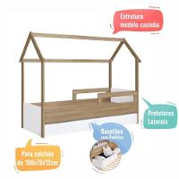 Cama Infantil Montessoriana Casinha Solteiro Menino Menina Com Proteção Lateral E Gavetas Com Rodas Aveiro Com Branco - 5