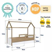 Cama Infantil Montessoriana Casinha Solteiro Menino Menina Com Proteção Lateral E Gavetas Com Rodas Aveiro Com Branco - 6