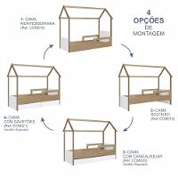 Cama Infantil Montessoriana Casinha Solteiro Menino Menina Com Proteção Lateral E Gavetas Com Rodas Aveiro Com Branco - 8