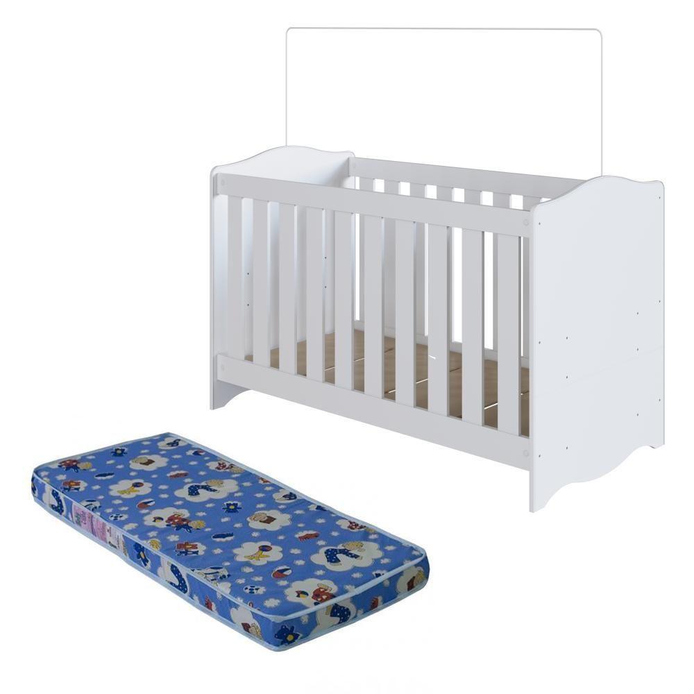 Berço Infantil Cama 3 Em 1 Multifuncional Com Colchão, Regulagem De Altura E Grade Em Mdf Quarto De Bebê Branco - 1