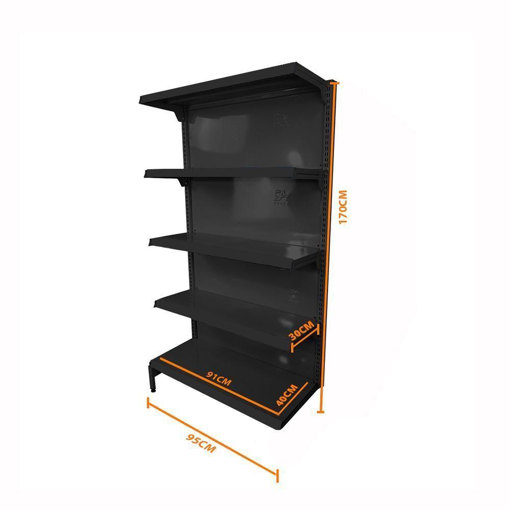 Gôndola Prateleira Preta 5 Níveis 40x30 New Plus 1,70 Parede Continuação Pe Preto - Sa Gôndolas - 3