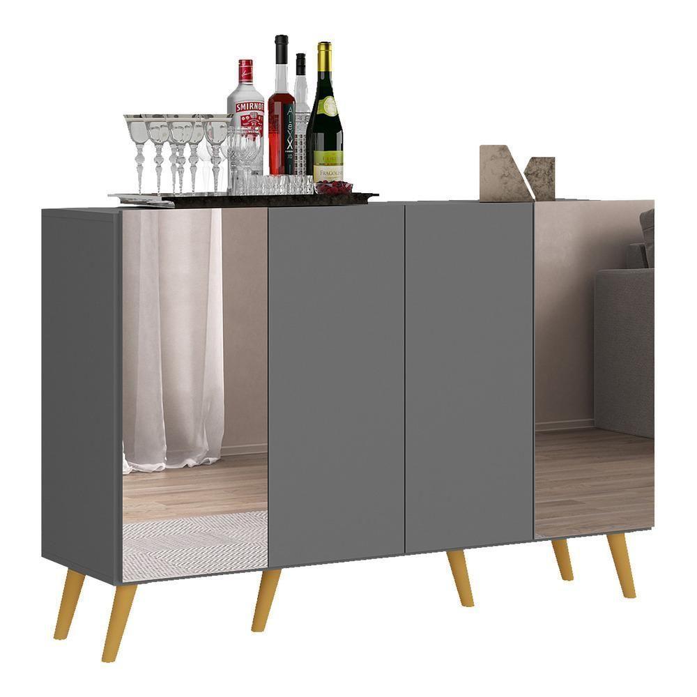 Aparador Buffet Com Espelho e Pés Grafite Natural - 7